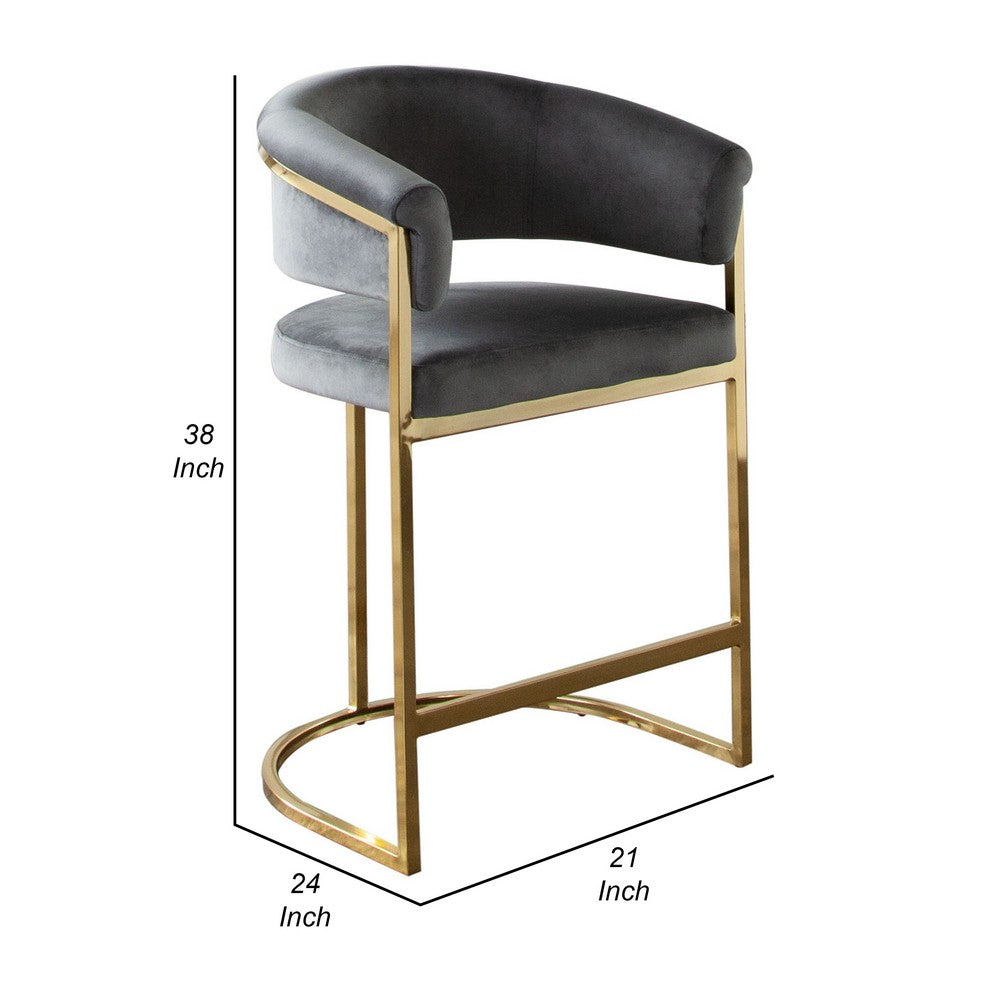 Benjara Dely Counter Height Chair, Gray Velvet with Gold Metal Sled Frame