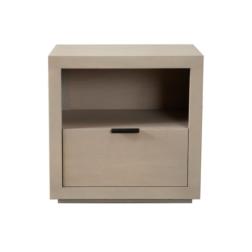 Benjara Somy Nightstand with Drawer And Shelf, Light Natural Gray Mango Wood