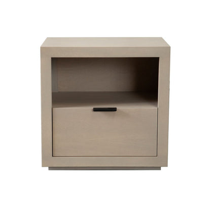 Benjara Somy Nightstand with Drawer And Shelf, Light Natural Gray Mango Wood