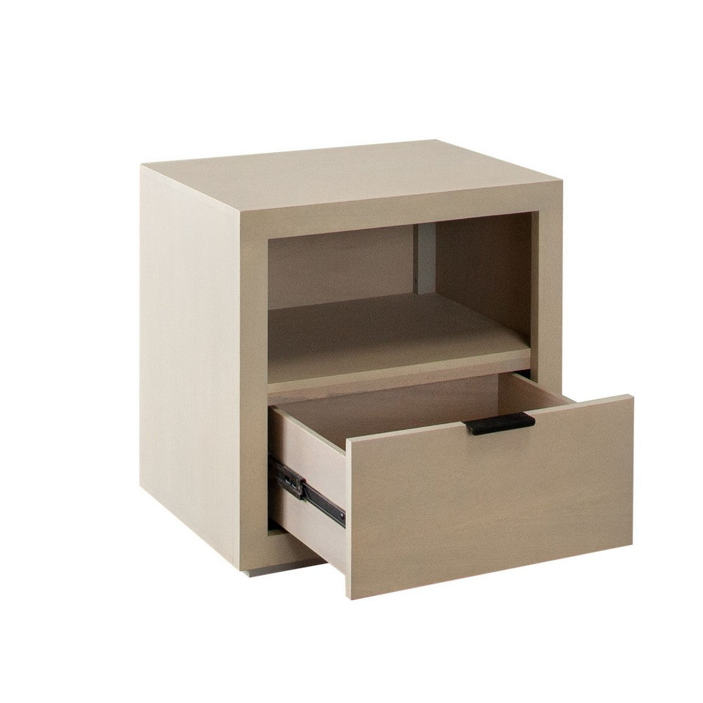 Benjara Somy Nightstand with Drawer And Shelf, Light Natural Gray Mango Wood