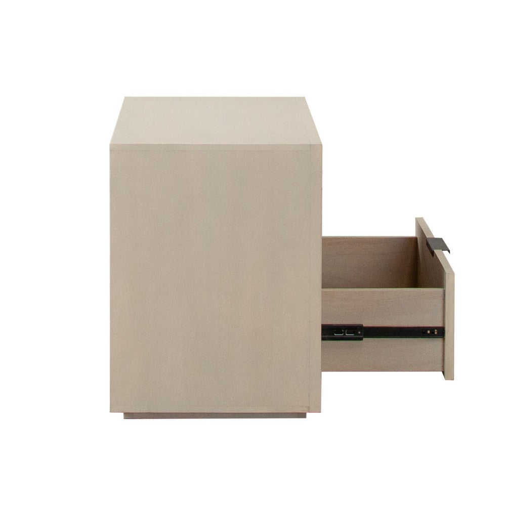 Benjara Somy Nightstand with Drawer And Shelf, Light Natural Gray Mango Wood