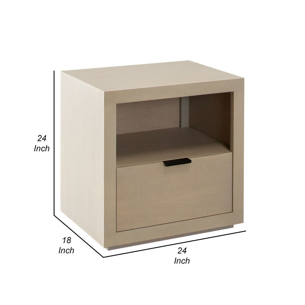 Benjara Somy Nightstand with Drawer And Shelf, Light Natural Gray Mango Wood