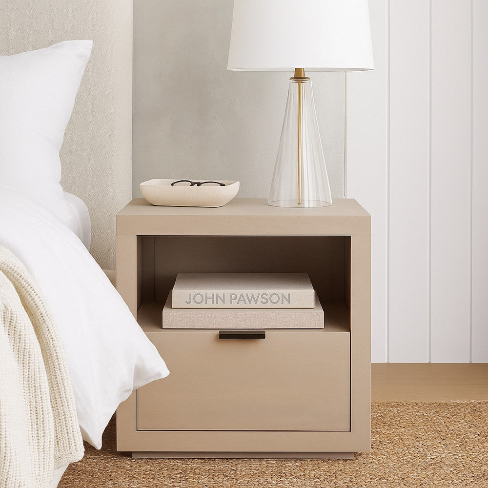 Benjara Somy Nightstand with Drawer And Shelf, Light Natural Gray Mango Wood