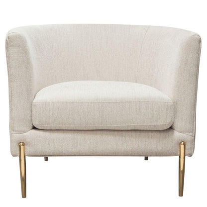 Benjara Meny Modern Accent Armchair, Light Cream Textured Fabric, Gold Metal