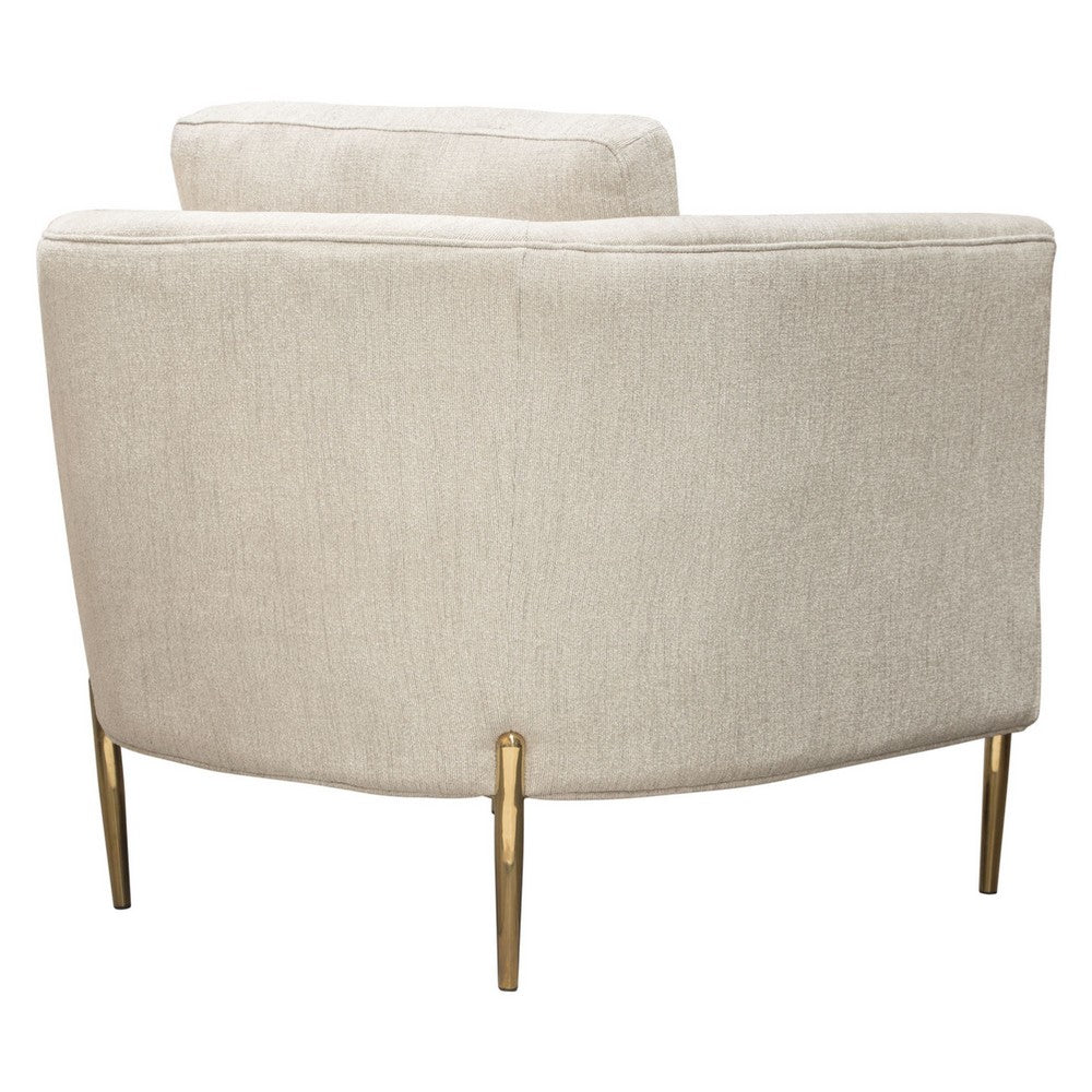 Benjara Meny Modern Accent Armchair, Light Cream Textured Fabric, Gold Metal