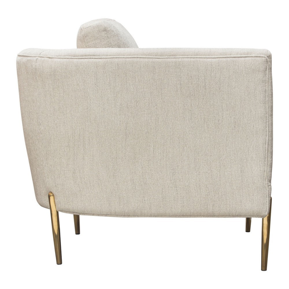 Benjara Meny Modern Accent Armchair, Light Cream Textured Fabric, Gold Metal
