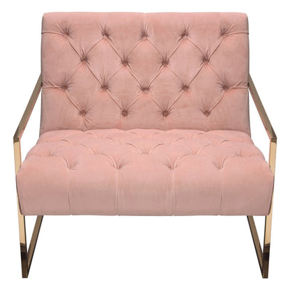 Benjara Masy Accent Armchair, Diamond Tufted Blush Pink Velvet, Gold Steel