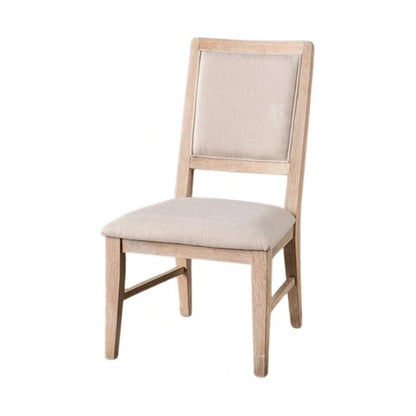 Benjara Ellon Side Dining Chair Set of 2, Distressed Natural Brown Wood, Beige Fabric