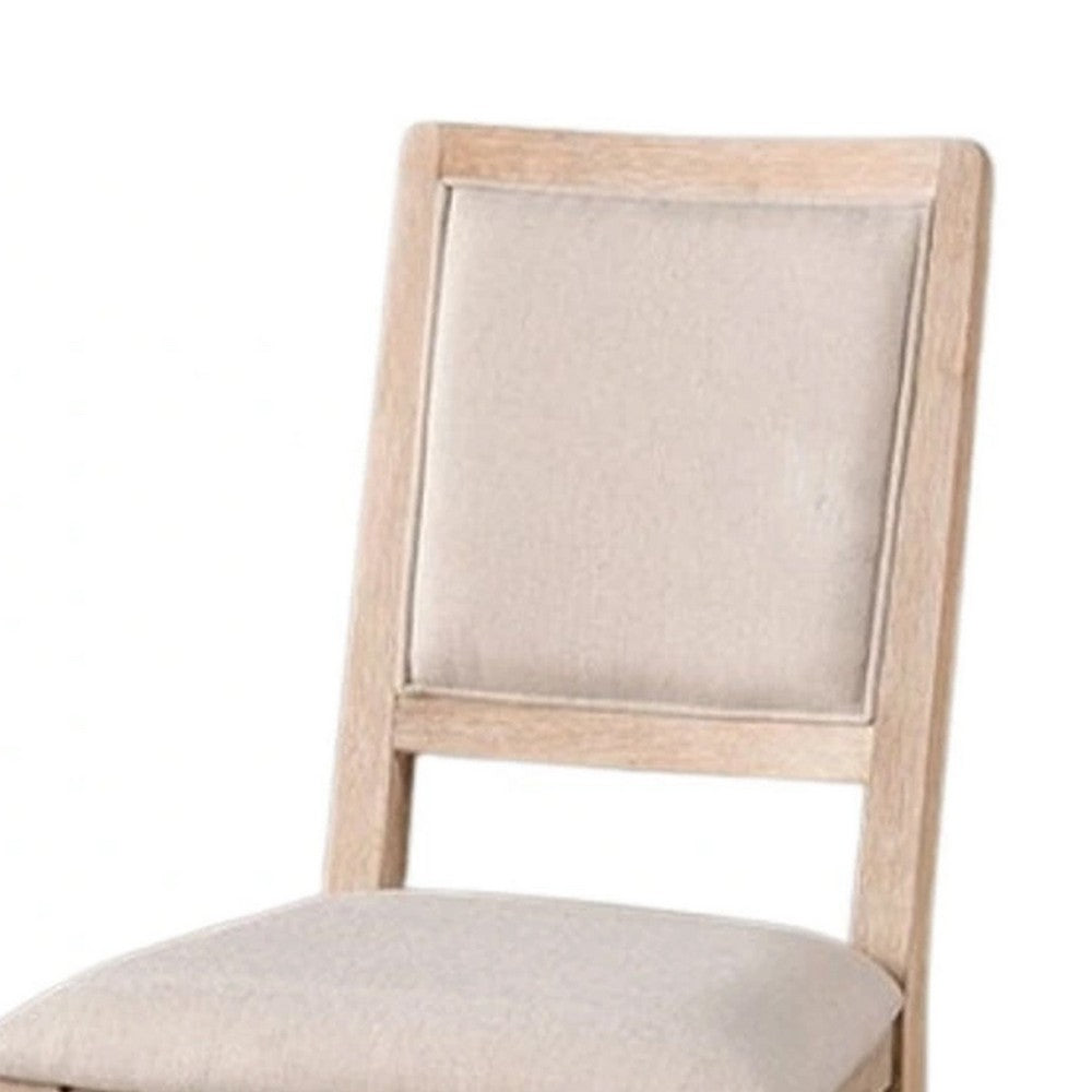 Benjara Ellon Side Dining Chair Set of 2, Distressed Natural Brown Wood, Beige Fabric