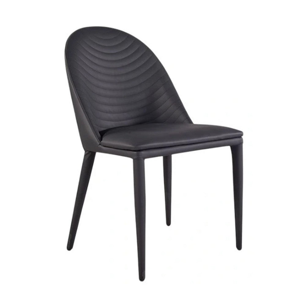 Benjara Envik Side Dining Chair Set of 2, Black Metal, Faux Leather, Foam Cushions