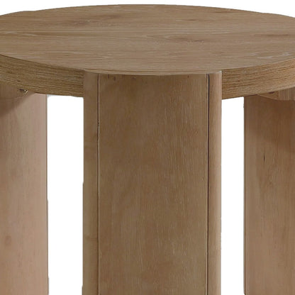 Benjara Timore End Table, Round 20 Inch Oak Brown Wood Top, Plinth Base