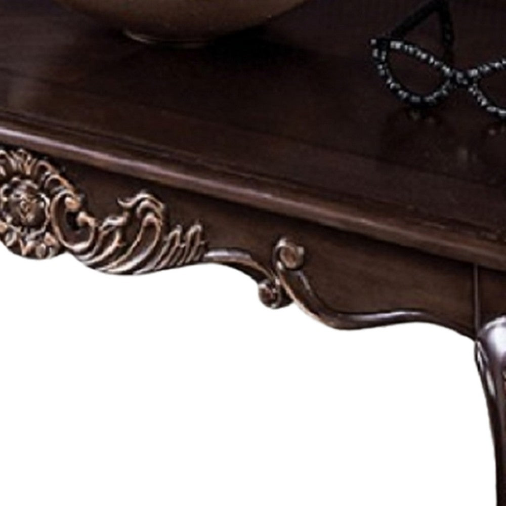 Benjara Astor Coffee Table, 52 Inch Dark Cherry Brown Wood, Carved Details