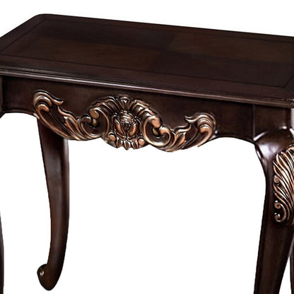 Benjara Astor End Table, 29 Inch Dark Cherry Brown Wood, Carved Details