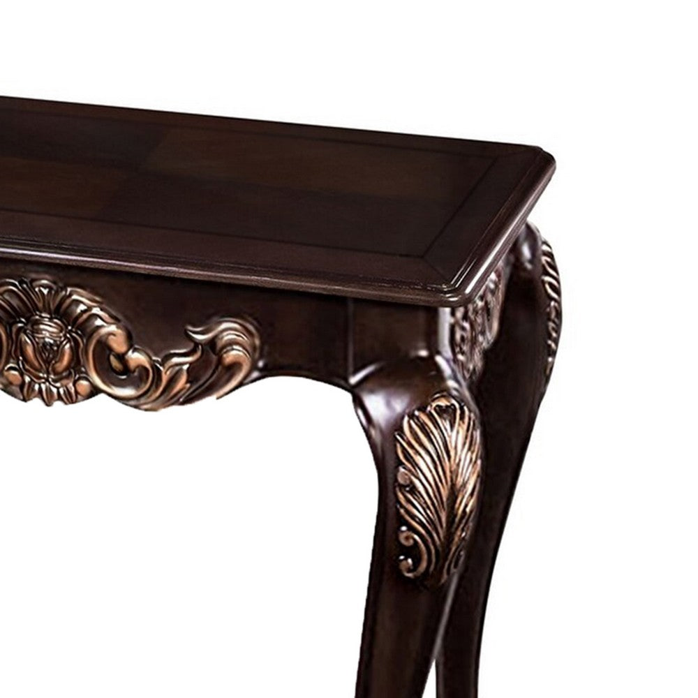 Benjara Astor End Table, 29 Inch Dark Cherry Brown Wood, Carved Details