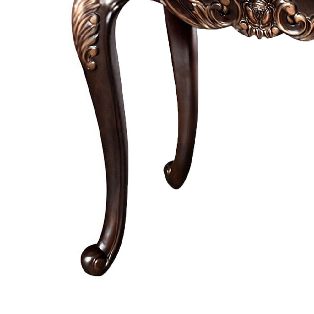 Benjara Astor End Table, 29 Inch Dark Cherry Brown Wood, Carved Details
