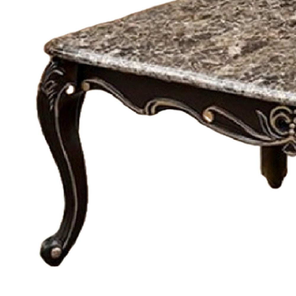 Benjara Ery Coffee Table, Dark Walnut Brown Wood, Carved Details, 48 Inch