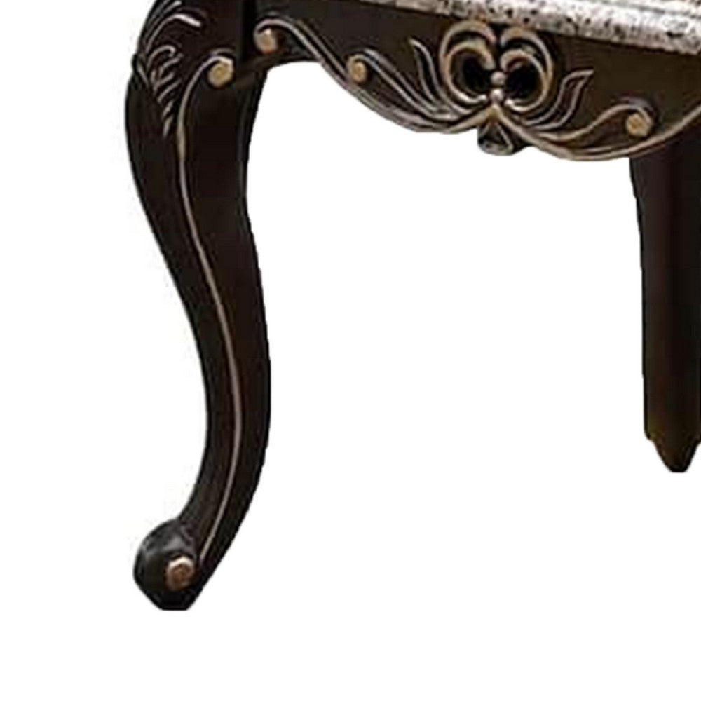 Benjara Ery End Table, Dark Walnut Brown Wood, Carved Details, 28 Inch