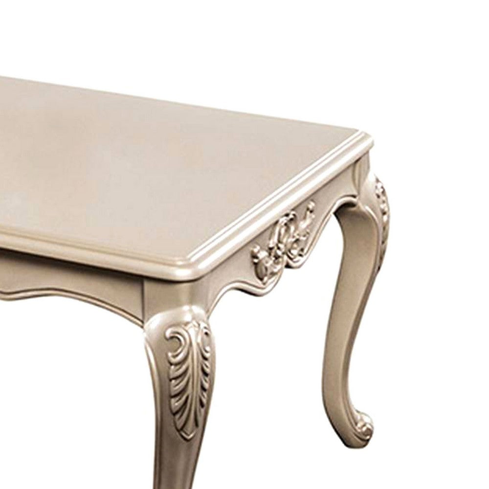 Benjara Ery Coffee Table, Champagne Wood Frame, Carved Details, 48 Inch
