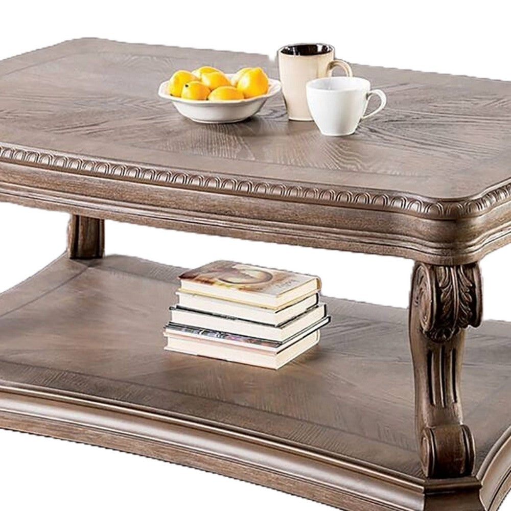 Benjara Olane Coffee Table, Weathered Oak Brown Wood, Rustic Farmhouse 52 Inch