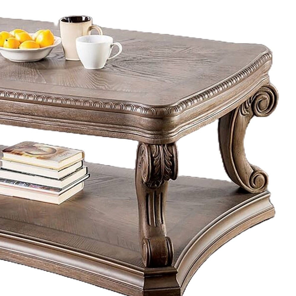 Benjara Olane Coffee Table, Weathered Oak Brown Wood, Rustic Farmhouse 52 Inch