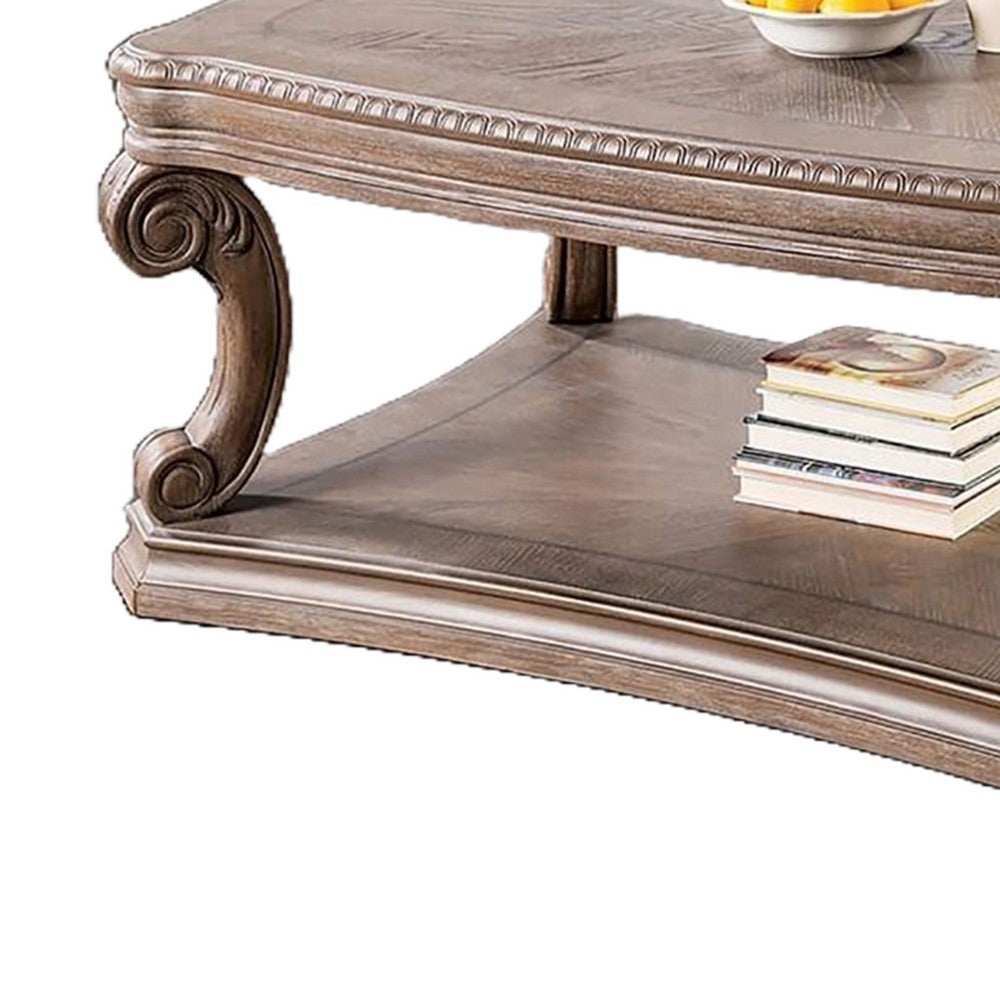 Benjara Olane Coffee Table, Weathered Oak Brown Wood, Rustic Farmhouse 52 Inch