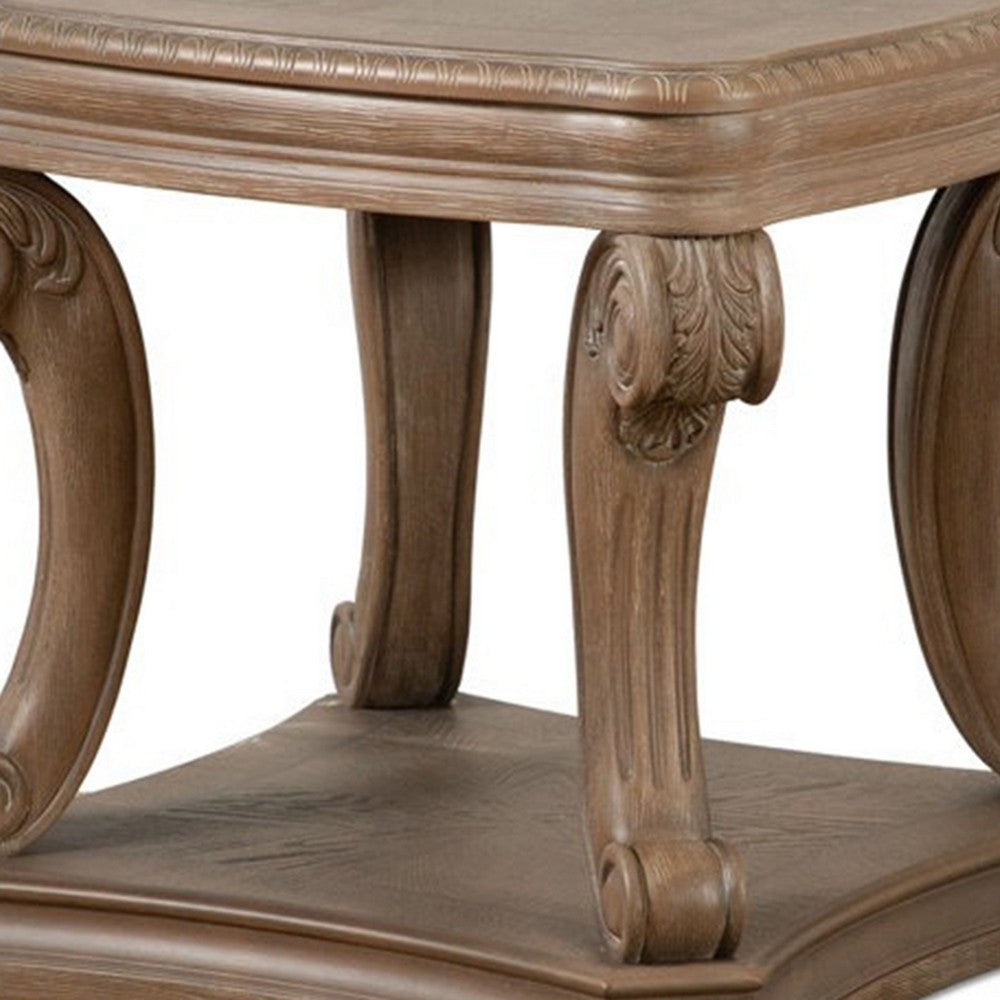 Benjara Olane End Table, Weathered Oak Brown Wood, Rustic Farmhouse 26 Inch