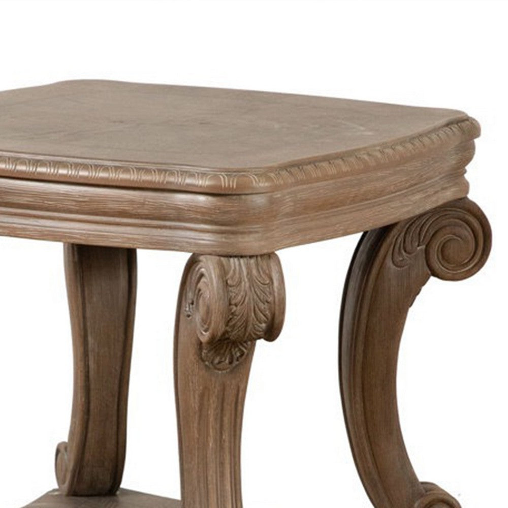 Benjara Olane End Table, Weathered Oak Brown Wood, Rustic Farmhouse 26 Inch