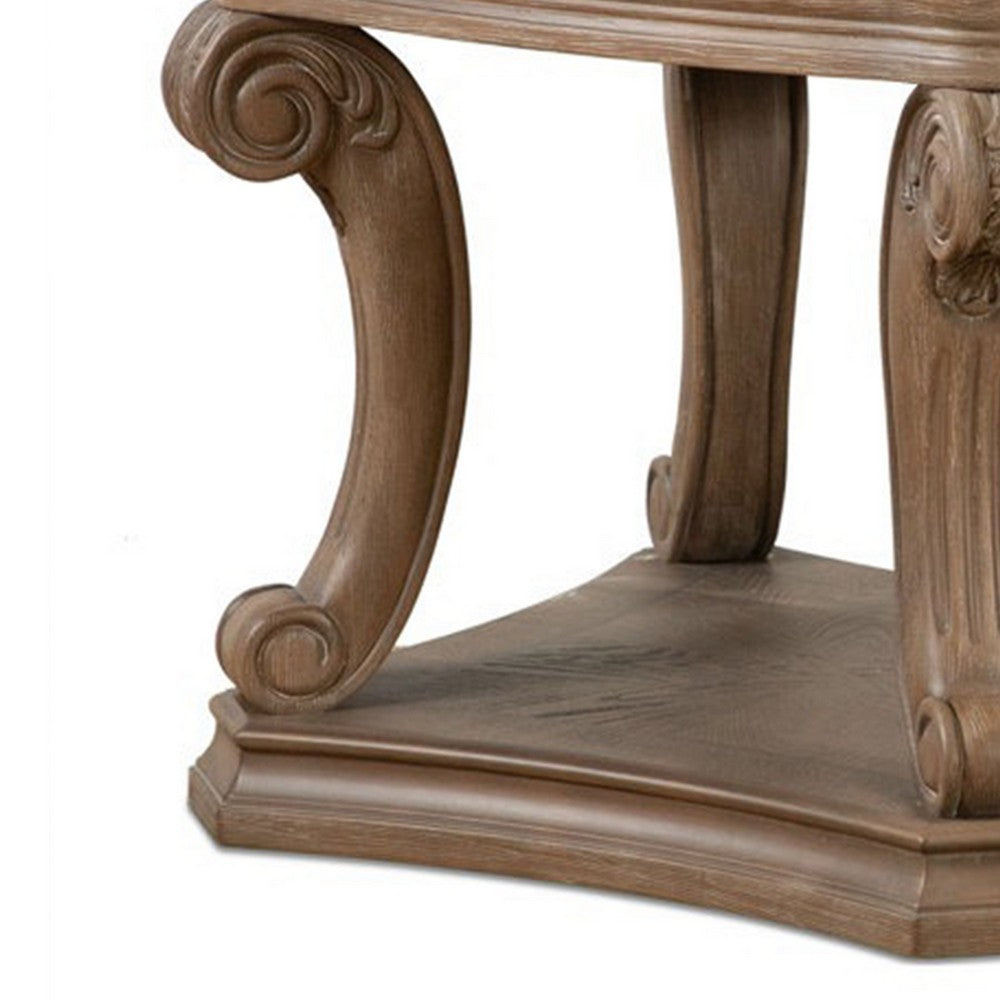 Benjara Olane End Table, Weathered Oak Brown Wood, Rustic Farmhouse 26 Inch