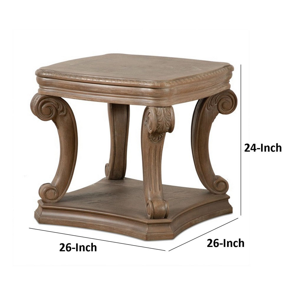 Benjara Olane End Table, Weathered Oak Brown Wood, Rustic Farmhouse 26 Inch