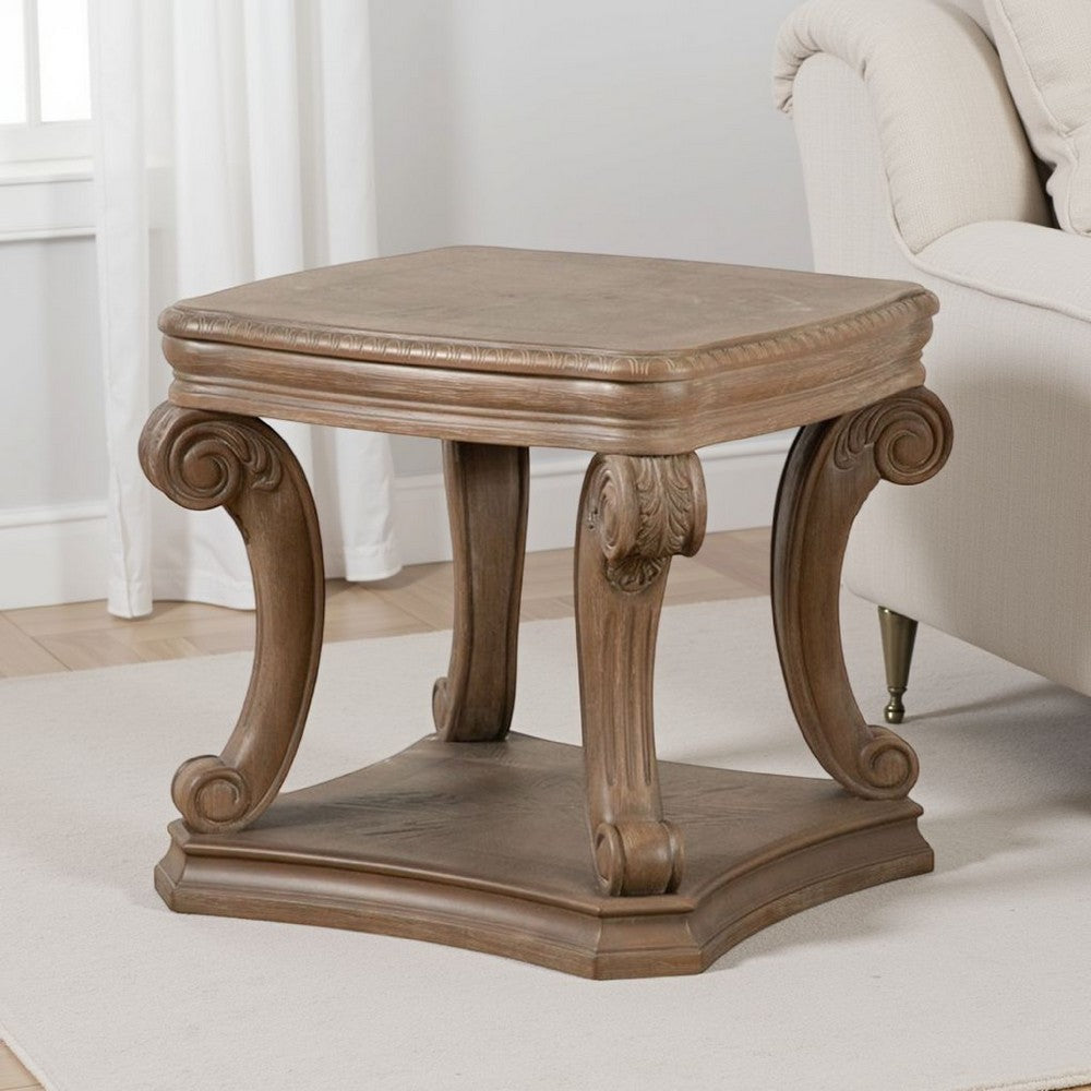 Benjara Olane End Table, Weathered Oak Brown Wood, Rustic Farmhouse 26 Inch