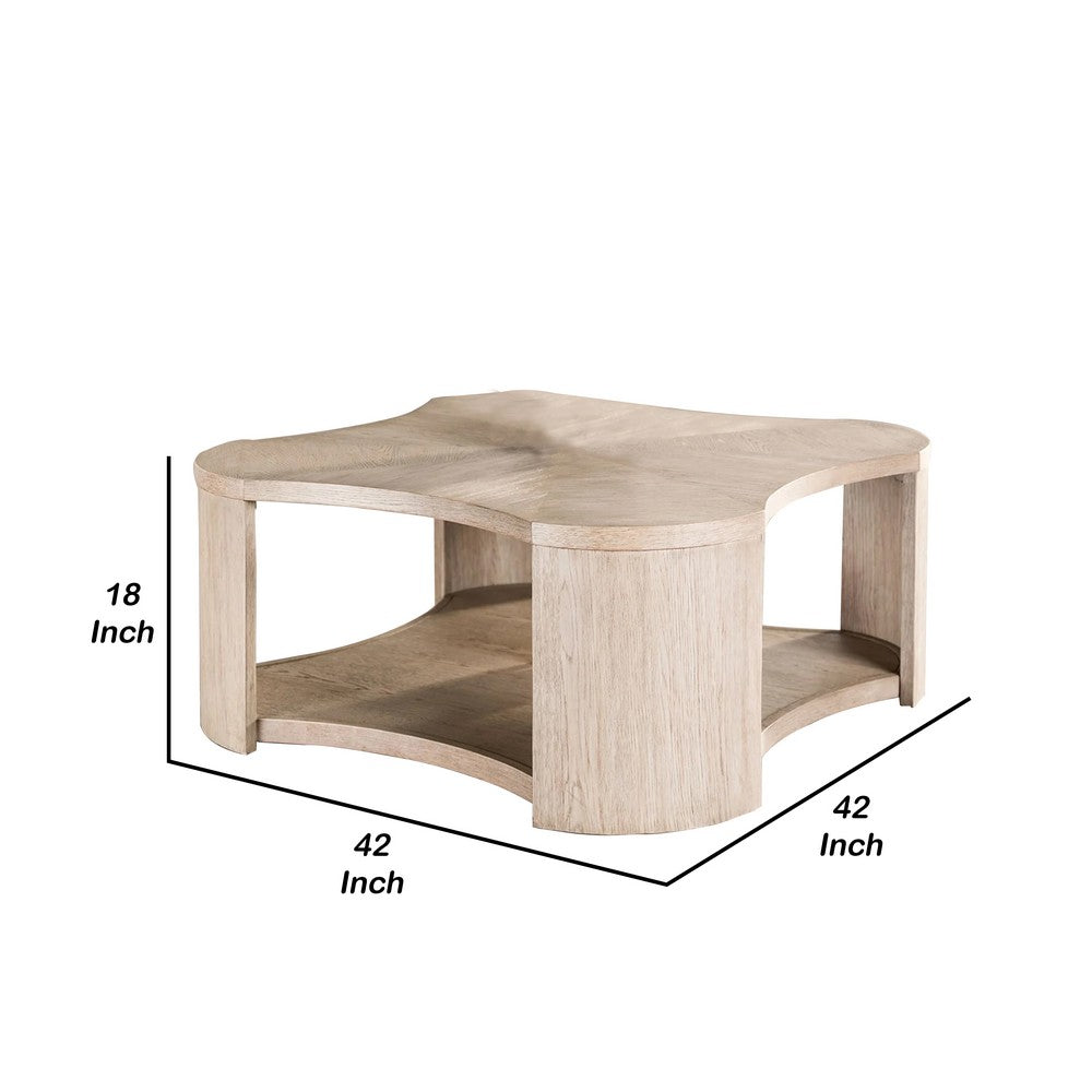 Benjara Cony Cocktail Coffee Table, Natural Oak Brown Wood, Caster Wheels, 42 Inch