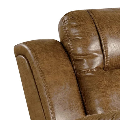 Benjara Kius Manual Recliner Chair, Brown Faux Leather, Pillow Top Arms