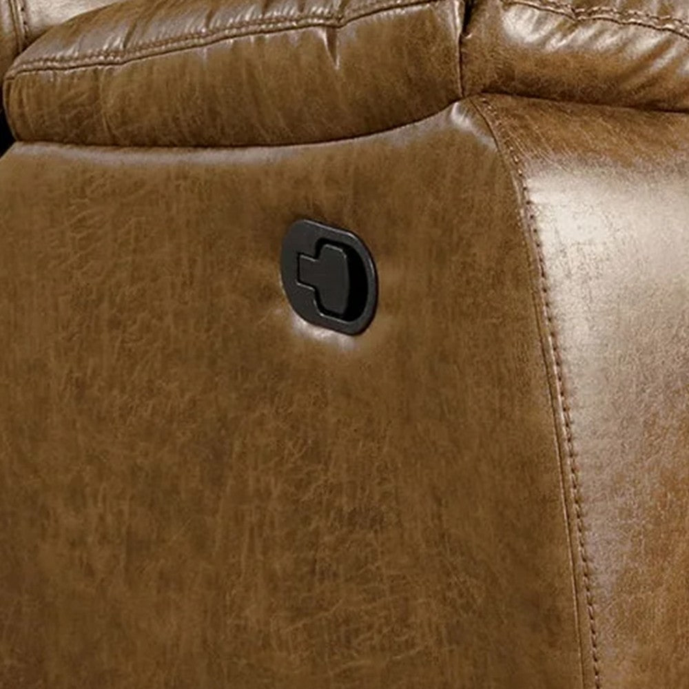 Benjara Kius Manual Recliner Chair, Brown Faux Leather, Pillow Top Arms