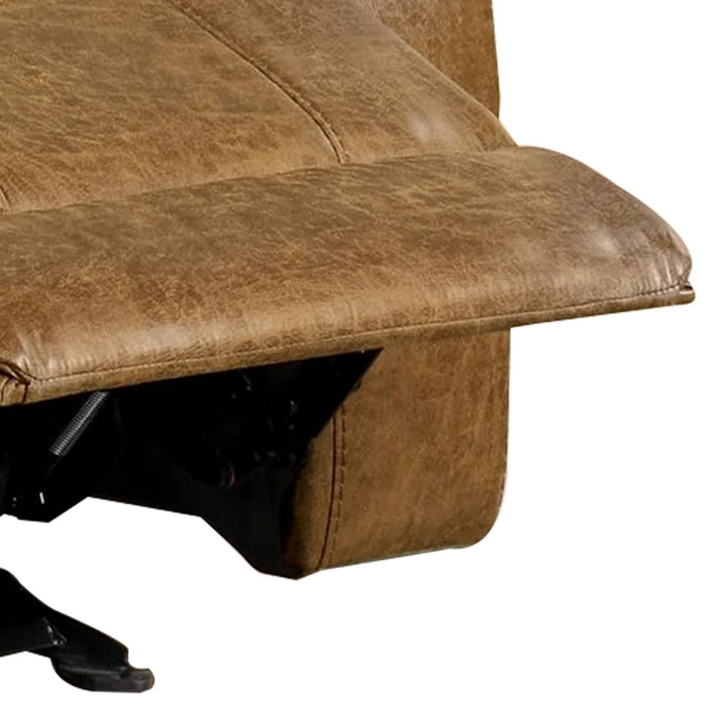 Benjara Kius Manual Recliner Chair, Brown Faux Leather, Pillow Top Arms