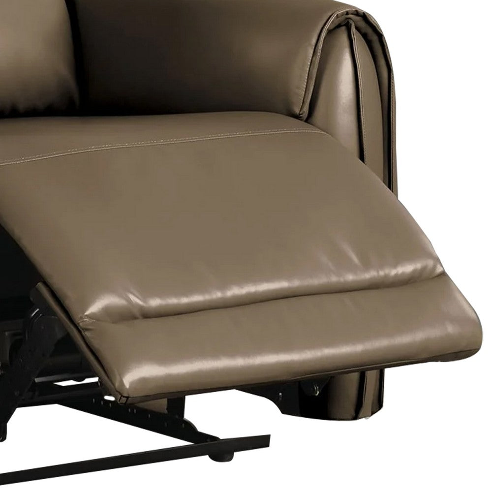 Benjara Sily Power Recliner Chair, Light Brown Faux Leather, Contoured Arms