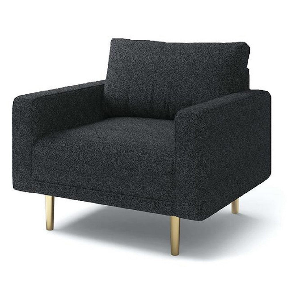 Benjara Remy Accent Sofa Chair, Black Boucle Seat with Metallic Undertone, Gold Legs