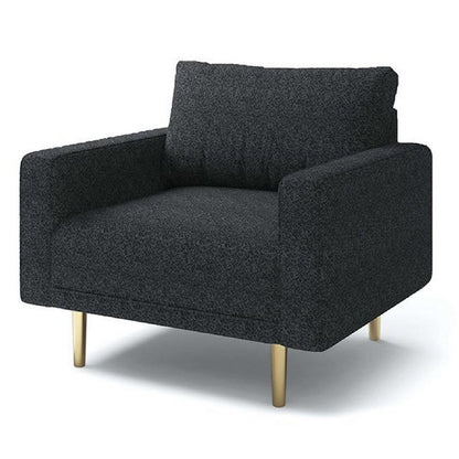 Benjara Remy Accent Sofa Chair, Black Boucle Seat with Metallic Undertone, Gold Legs