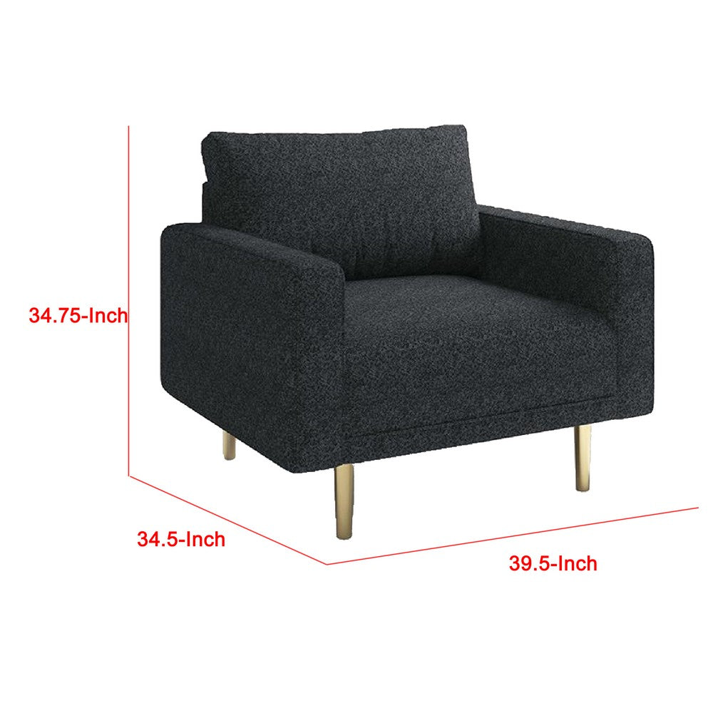 Benjara Remy Accent Sofa Chair, Black Boucle Seat with Metallic Undertone, Gold Legs