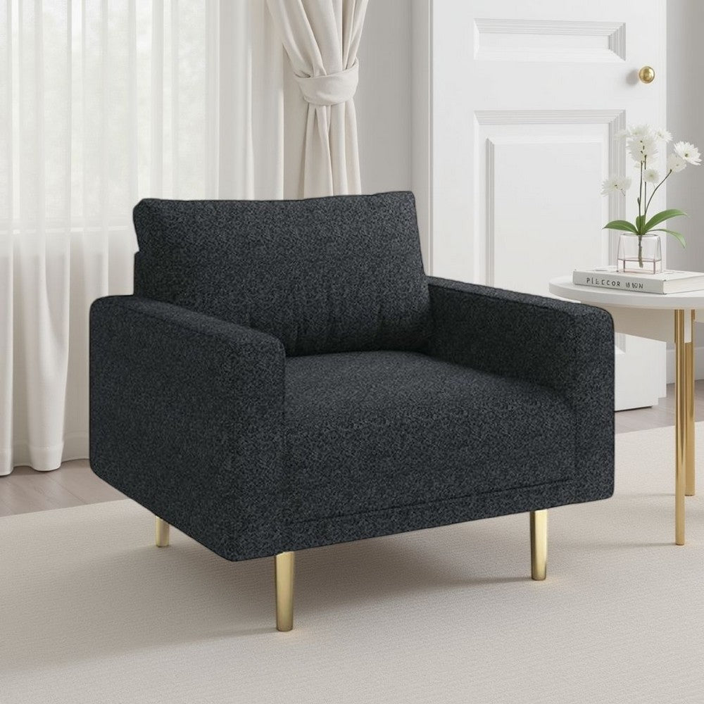 Benjara Remy Accent Sofa Chair, Black Boucle Seat with Metallic Undertone, Gold Legs