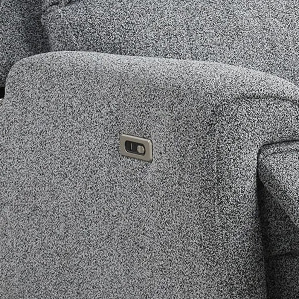 Benjara Cote Power Recliner Chair, Gray Boucle, Pillow Top Arms, Solid Wood