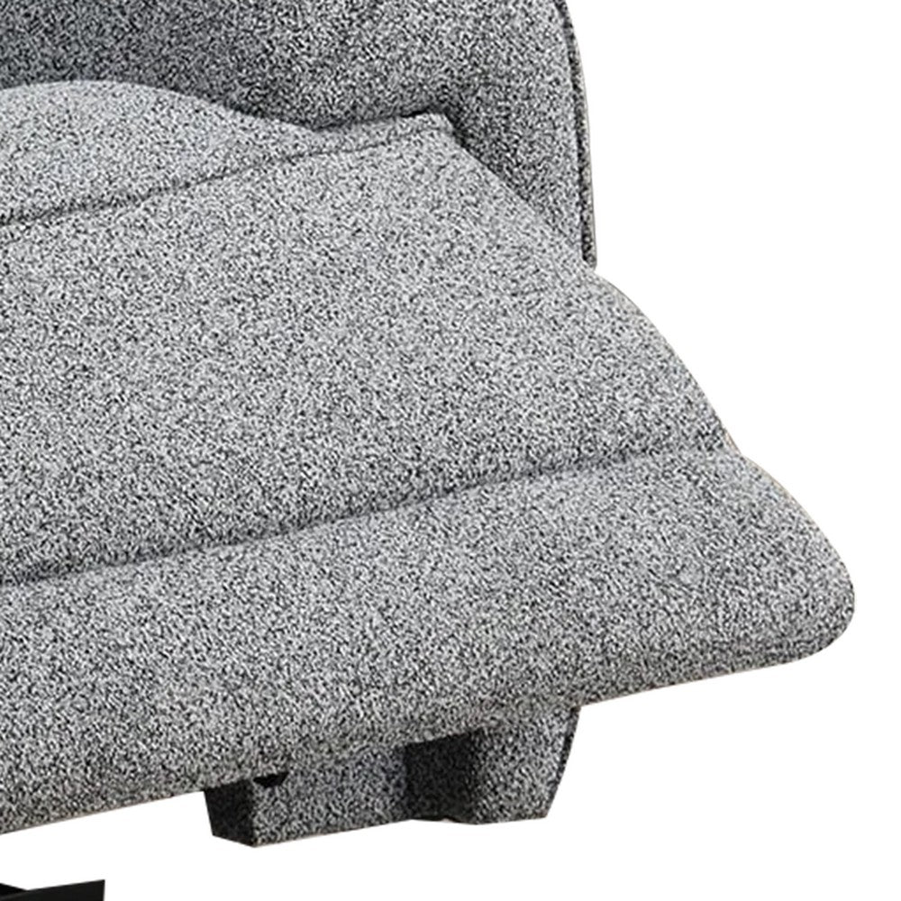 Benjara Cote Power Recliner Chair, Gray Boucle, Pillow Top Arms, Solid Wood