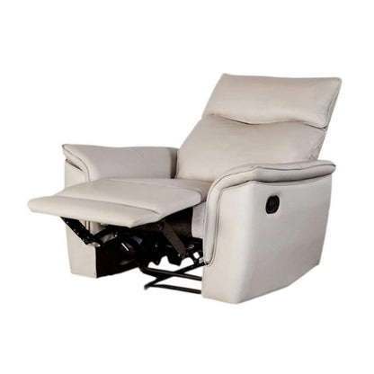 Benjara Lenne Manual Recliner Chair, Taupe Leather Match, Padded Arms