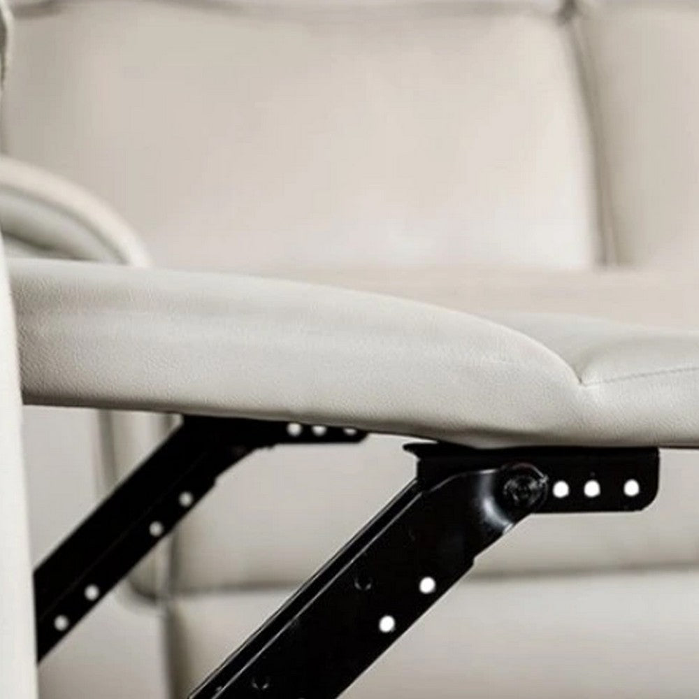 Benjara Lenne Manual Recliner Chair, Taupe Leather Match, Padded Arms
