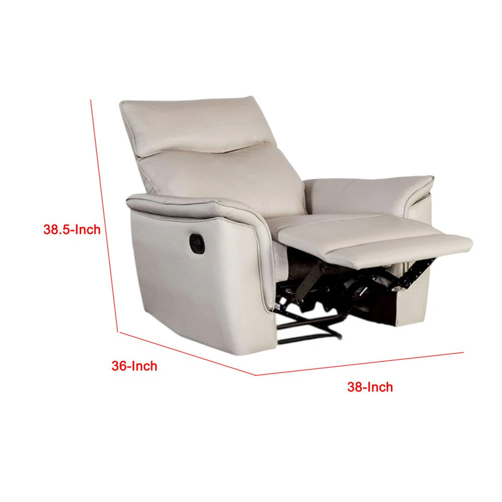 Benjara Lenne Manual Recliner Chair, Taupe Leather Match, Padded Arms
