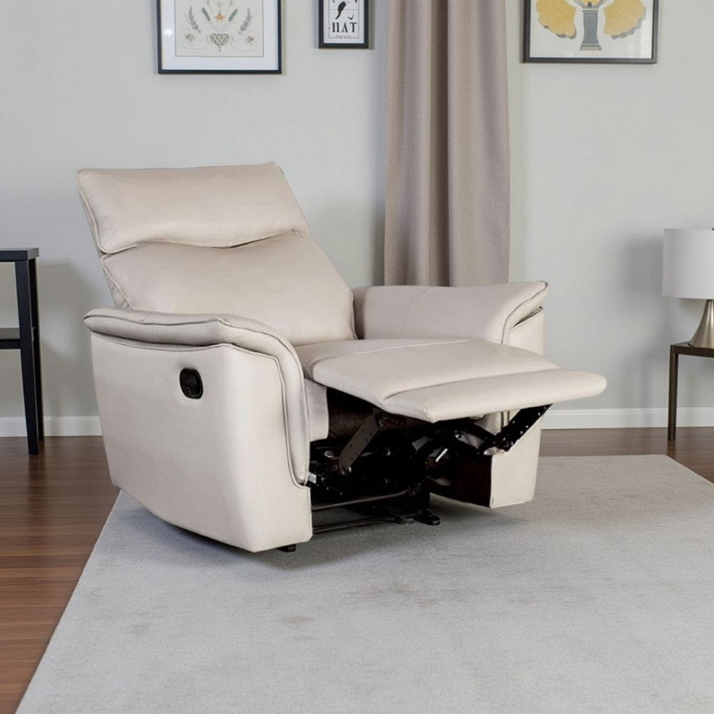 Benjara Lenne Manual Recliner Chair, Taupe Leather Match, Padded Arms