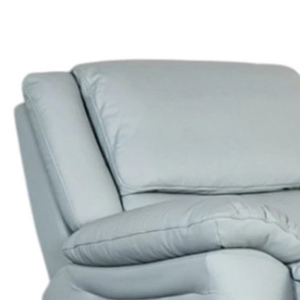 Benjara Larus Manual Recliner Chair, Powder Blue Leather Match, Pillow Arms