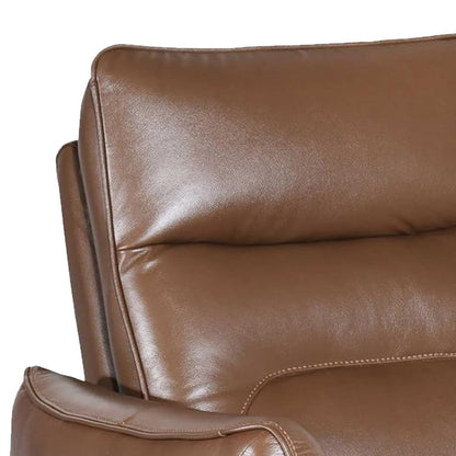 Benjara Teren Power Recliner Chair, Rich Caramel Brown Leather Match, Foam