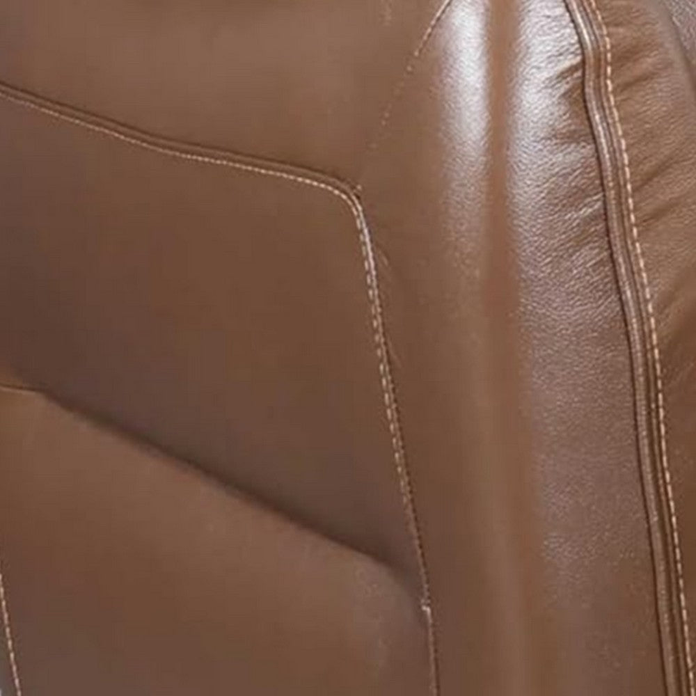 Benjara Teren Power Recliner Chair, Rich Caramel Brown Leather Match, Foam