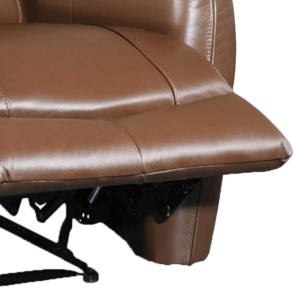 Benjara Teren Power Recliner Chair, Rich Caramel Brown Leather Match, Foam