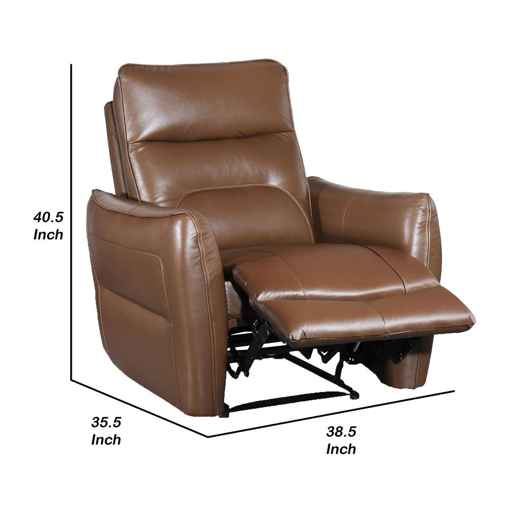 Benjara Teren Power Recliner Chair, Rich Caramel Brown Leather Match, Foam